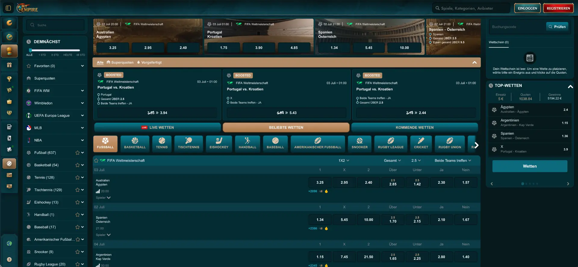 MyEmpire Sportwetten Bereich MyEmpire Sportwetten Bereich