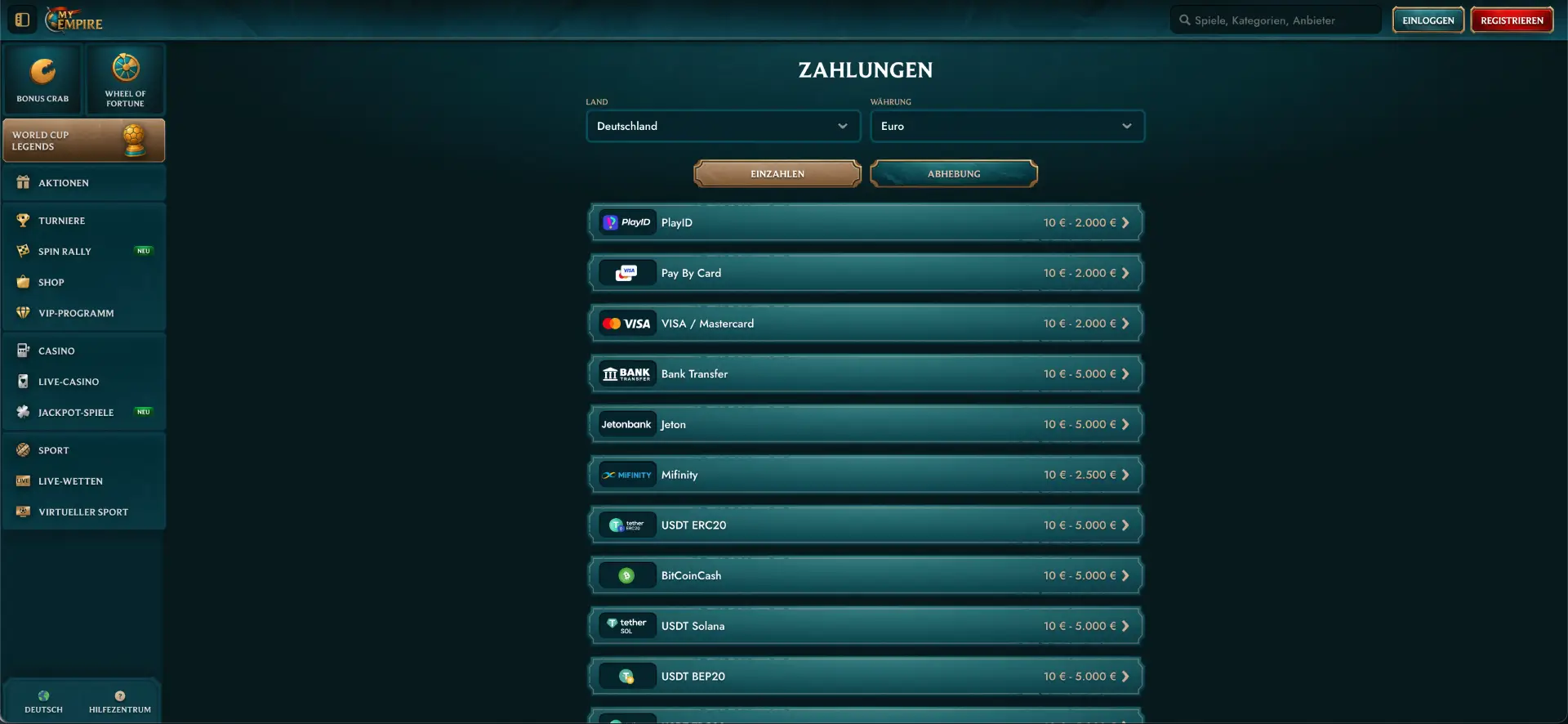 MyEmpire Zahlungsmethoden in Euro MyEmpire Zahlungsmethoden in Euro
