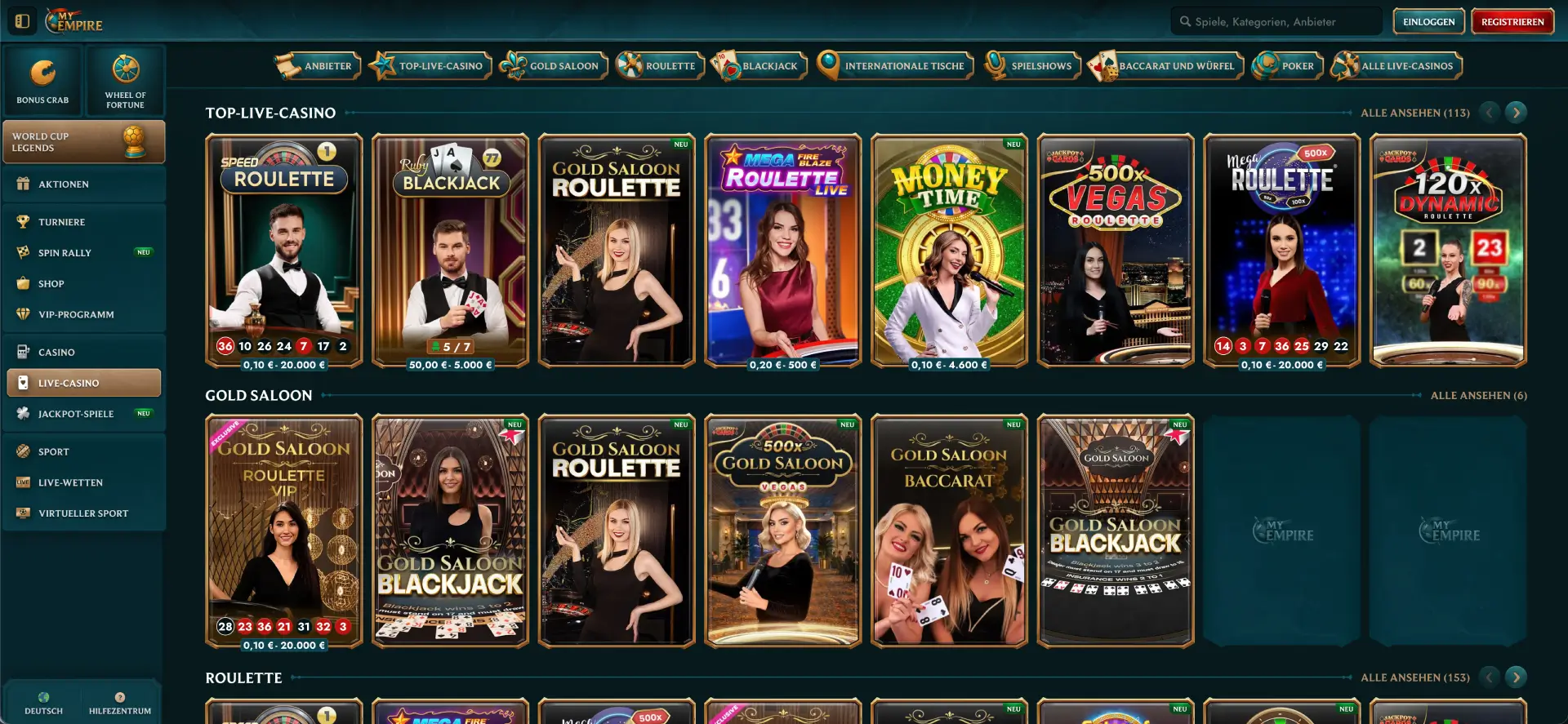 MyEmpire Live Casino Bereich MyEmpire Live Casino Bereich